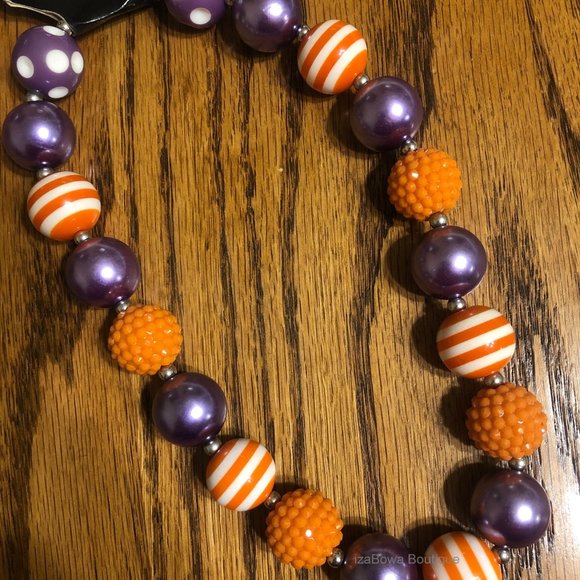 Purple & Orange Stripped Chunky Bead Necklace HAND CRAFTED